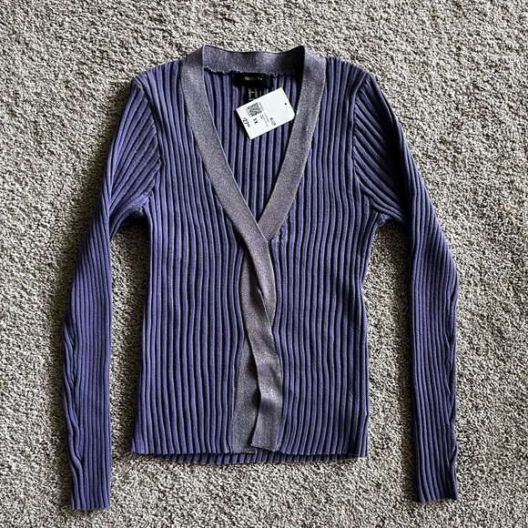 Purple ribbed sweater with glitter detail and keyhole design in 1X - Picture 1 of 3